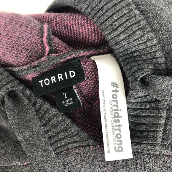 Torrid Breast Cancer Awareness Jacquard Raglan Hoodie Sweater - Picture 4 of 12